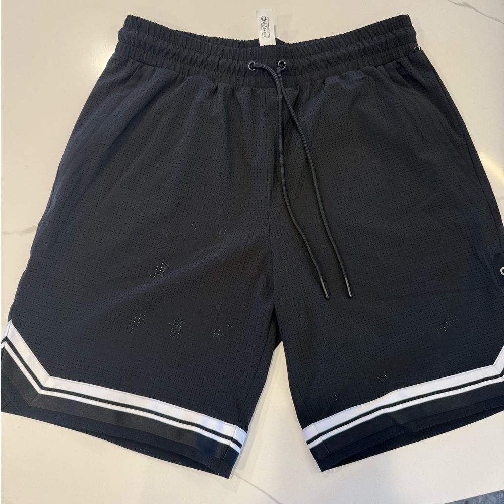 ALO Yoga Black and White Traction Arena Shorts